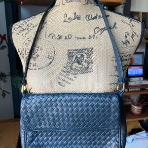 Vintage GANSON Navy Woven Leather Shoulder Bag